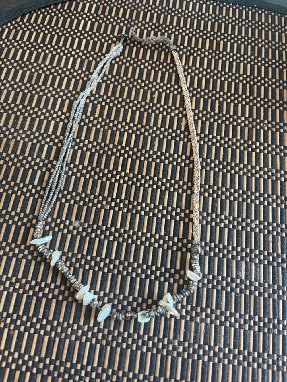 Handcrafted Shell and Bead Necklace - White and Silver Tones